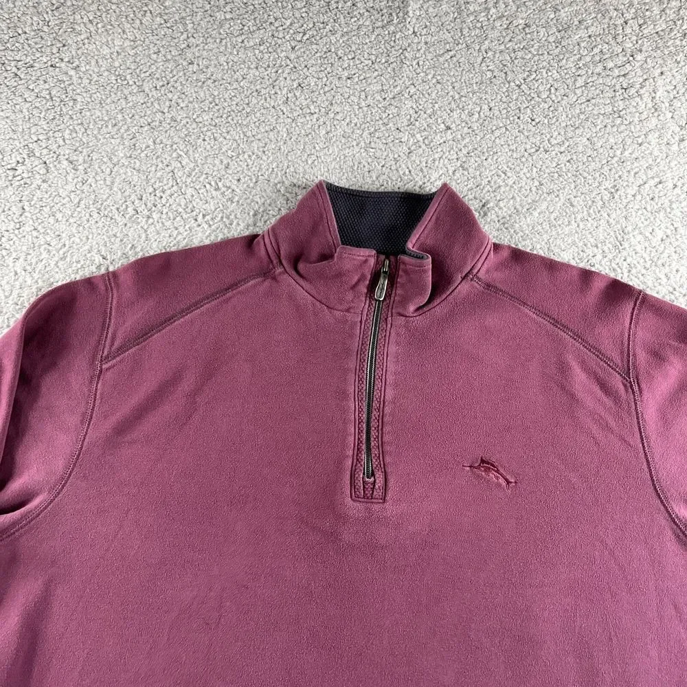 Tommy Bahama Sweater Mens‎ Extra Large Maroon Red Pullover 1/4 Zip Pima Cotton